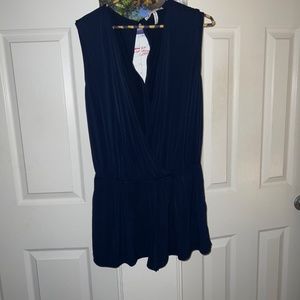 BCBG Navy romper Mini Keyhole Back, Silky Liquid Knit